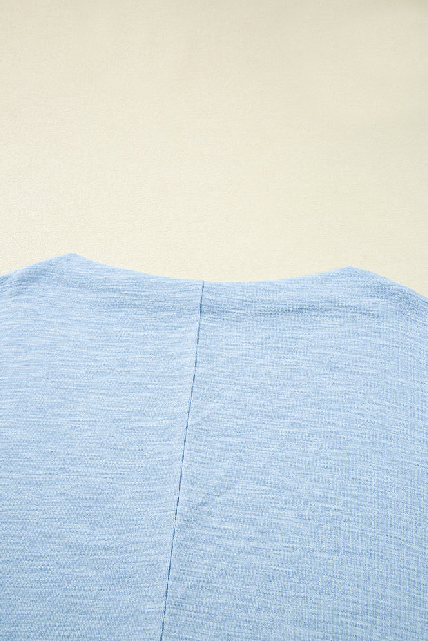 Beau Blue Solid Color Batwing Long Sleeve Top