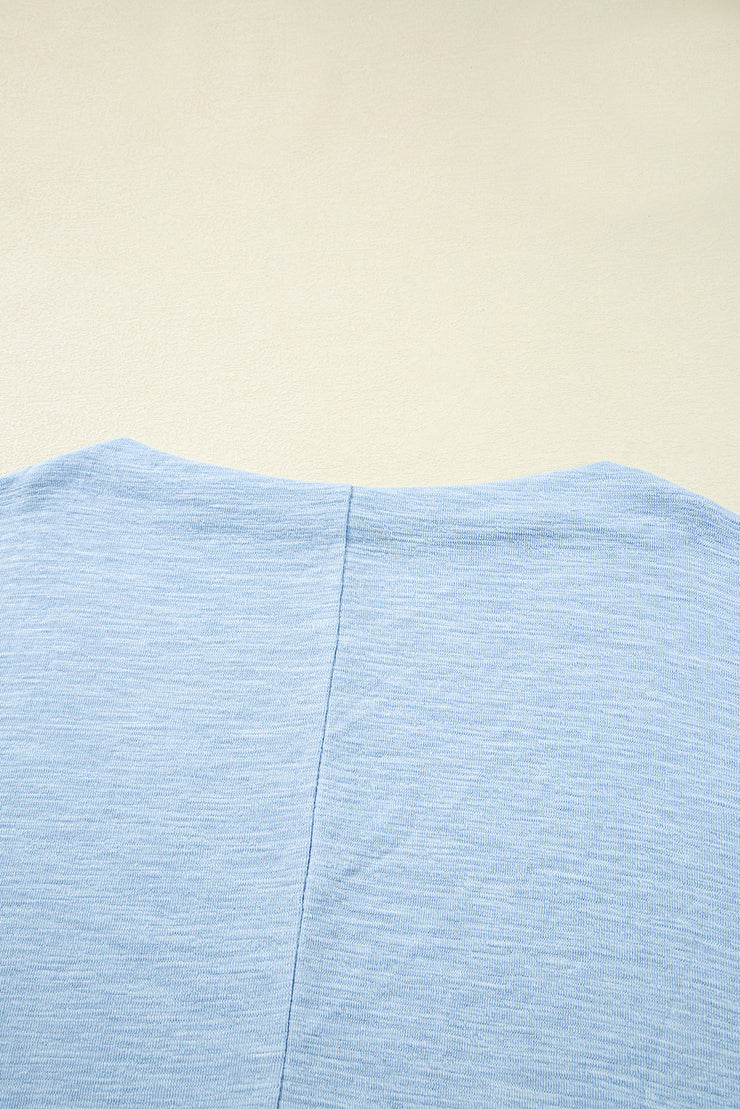 Beau Blue Solid Color Batwing Long Sleeve Top