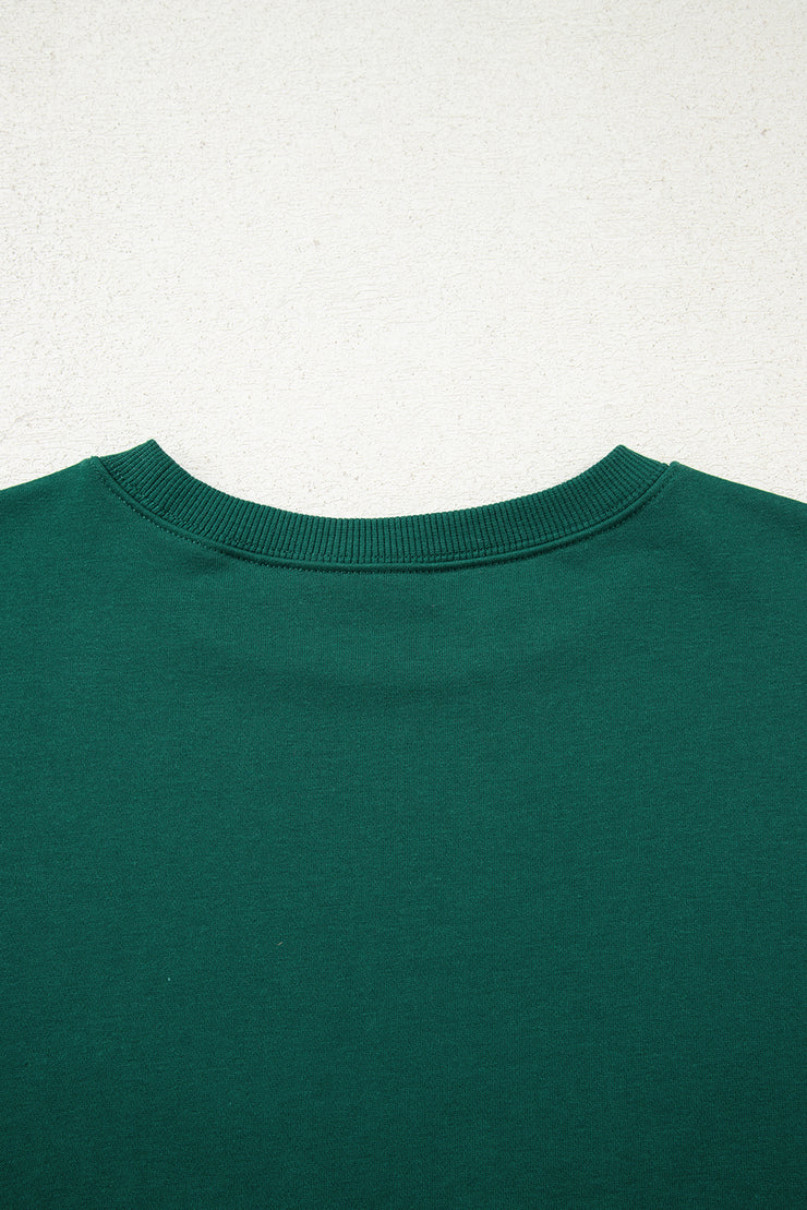 Evergreen Varsity Striped Sleeve Drop Shoulder Sweatshirt and Short Set