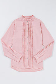 Light Pink Pleated Button-Up Loose Fit Casual Shirt