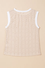 Camiseta sin mangas con cuello redondo y textura floral en color avena