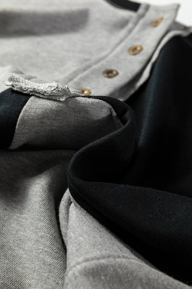 Color black Colorblock Henley High Low Oversize Sweatshirt