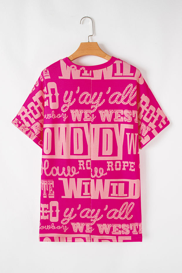 Rose Howdy Cowboy Letter Printed Western Fashion Tee