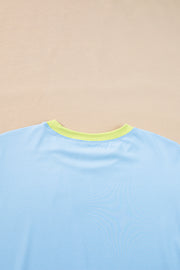 Sky Blue Color Block Detail Casual Two-piece Outfit