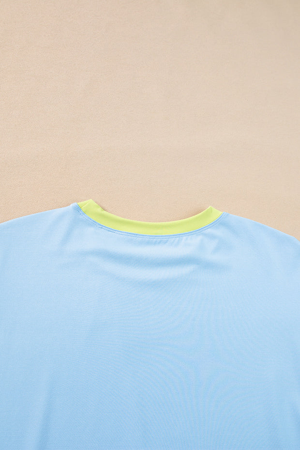 Sky Blue Color Block Detail Casual Two-piece Outfit