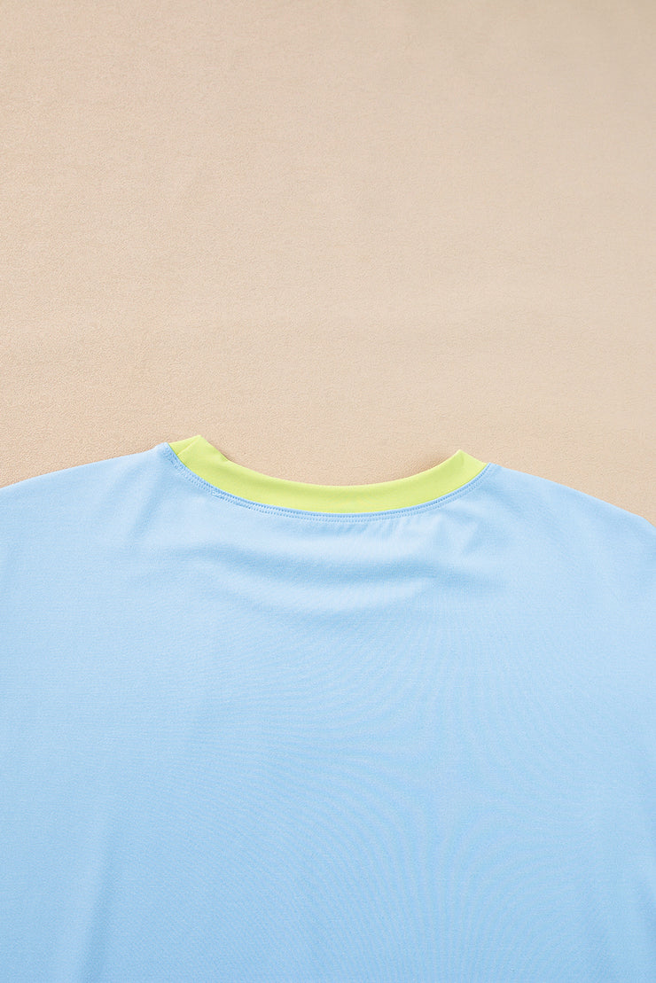 Sky Blue Color Block Detail Casual Two-piece Outfit