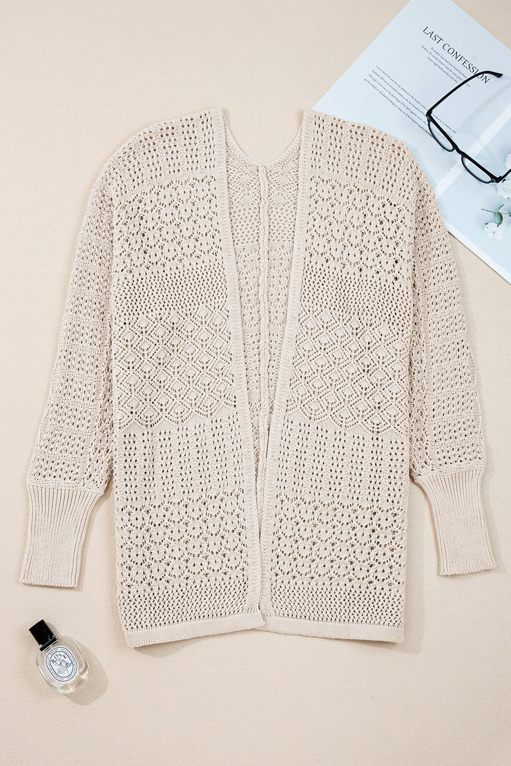 Jet Stream Mix Pattern Hollowed Knit Open Front Cardigan