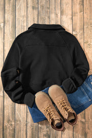 Black Fleece Lined Zip Up Stand Collar Thumbhole Sleeve Sweatshirt