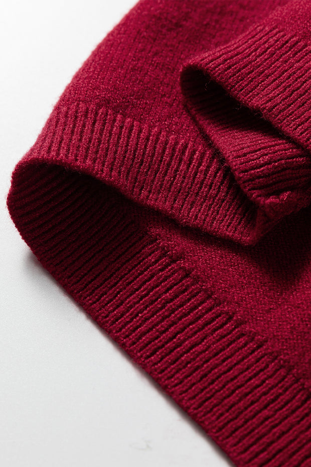 Racing Red Solid Color Crew Neck Knit Cap Sleeve Sweater