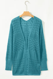 Lapis Mix Pattern Hollowed Knit Open Front Cardigan
