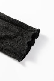 Black Ribbed Knit Slim Bodice Contrast Flared Skirt Patchwork Belted Dress