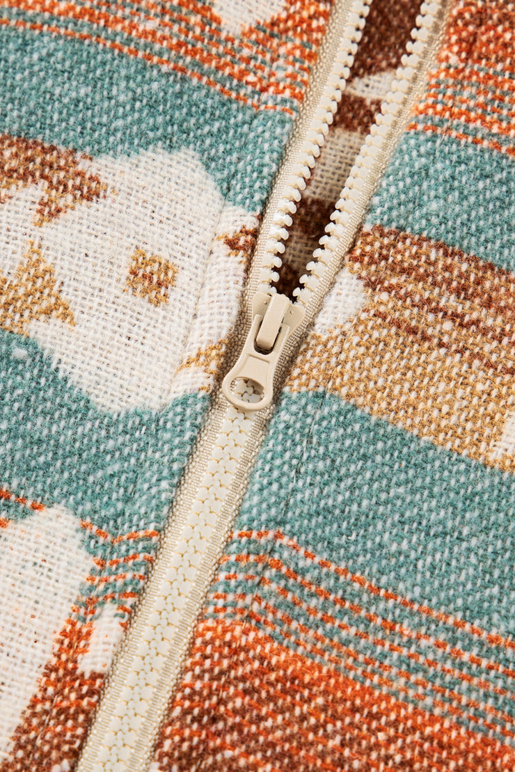 Khaki Quarter Zip Elastic Cuffs Aztec Sweatshirt