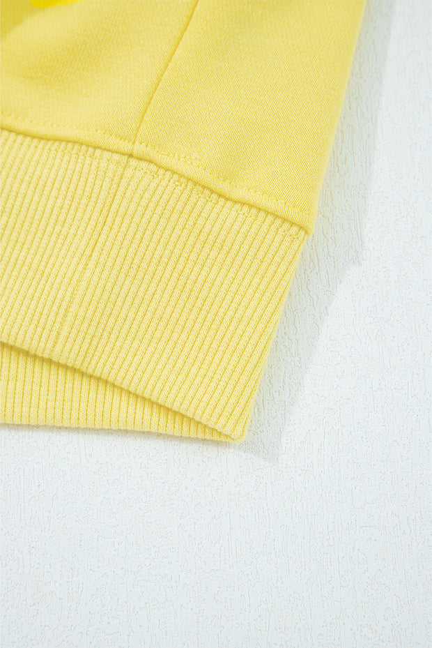 Yellow Cream Drop Shoulder Puff Sleeve Crop Pullover Drawstring Wide Leg Pants Set