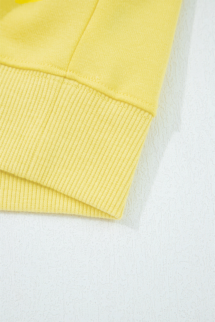 Yellow Cream Drop Shoulder Puff Sleeve Crop Pullover Drawstring Wide Leg Pants Set