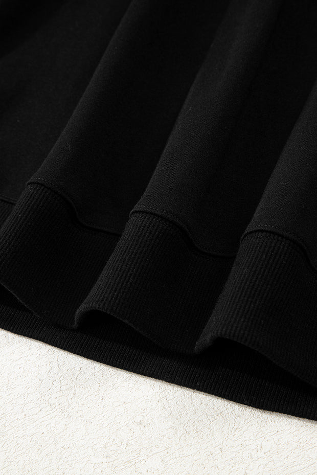 Black Varsity Striped Sleeve Drop Shoulder Sweatshirt and Short Set