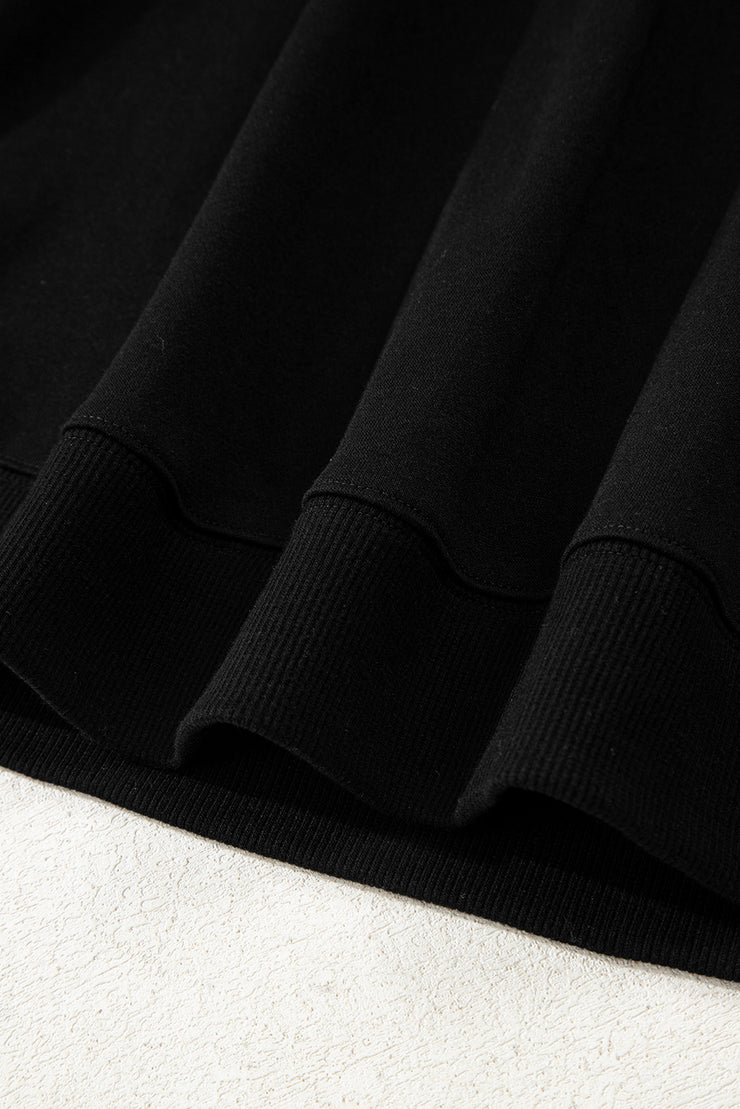 Black Varsity Striped Sleeve Drop Shoulder Sweatshirt and Short Set