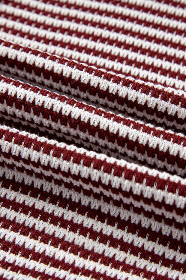 Red Stripe Ribbed Trim Drop Shoulder Long Sleeve Oversize Top