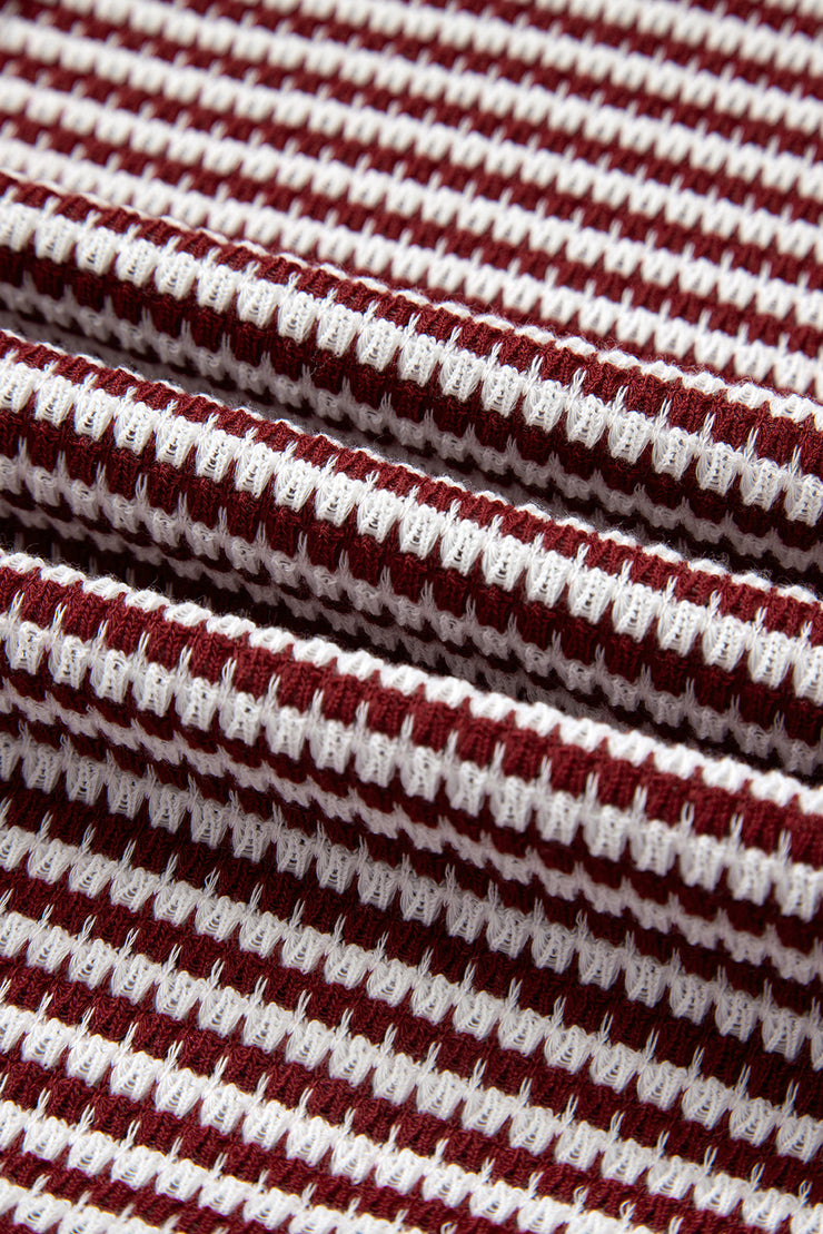 Red Stripe Ribbed Trim Drop Shoulder Long Sleeve Oversize Top