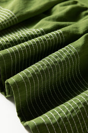 Jungle Green Contrast Stitched V Neck 3/4 Sleeve Tiered Mini Dress