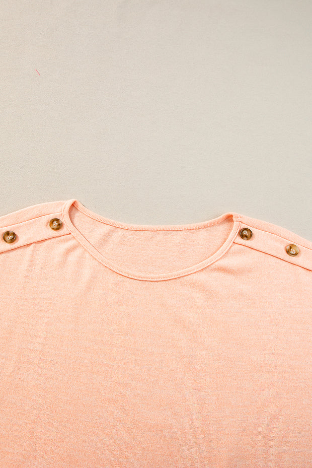 Apricot Pink Button Detail Batwing Sleeve Casual Tee