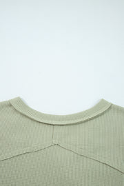 Meadow Mist Green Exposed Seam Waffle Striped Patchwork Baggy Pullover