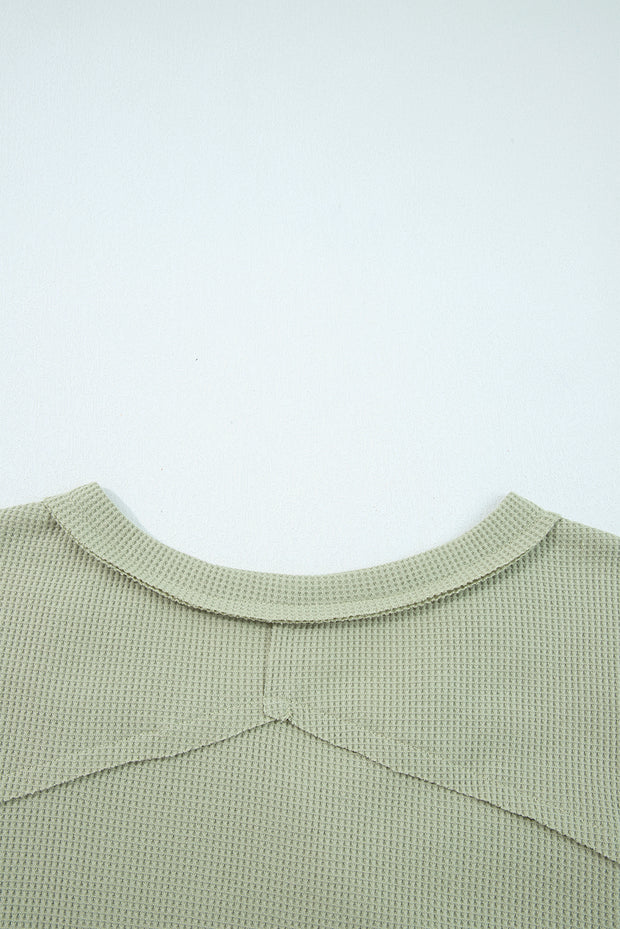 Meadow Mist Green Exposed Seam Waffle Striped Patchwork Baggy Pullover