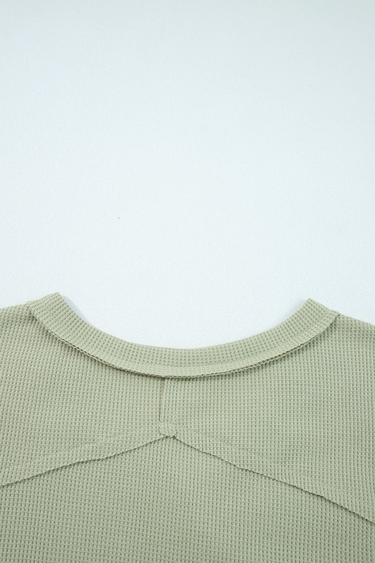 Meadow Mist Green Exposed Seam Waffle Striped Patchwork Baggy Pullover