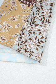 White Floral Printed Contrast Patchwork Long Sleeve Top