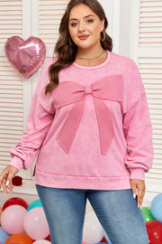 Bonbon Waffle Bowknot Patchwork Graphic Mineral Wash Plus Size Sweatshirt
