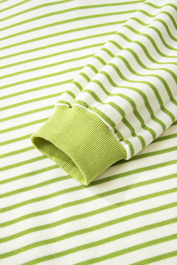 Green Stripe Collared V Neck Drop Shoulder Pullover and Skort 2pcs Outfit