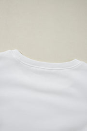 White Solid Puff Sleeve Round Neck Pullover Sweatshirt