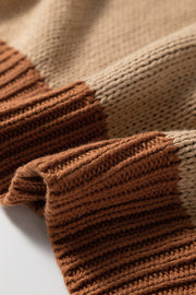 Light French Beige Contrast Stitch Detail Color Block Knitted Plus Size Sweater