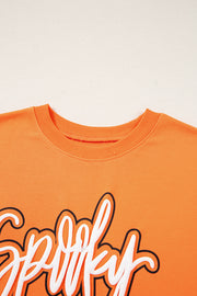 Grapefruit Orange Spooky Graphic Halloween Crew Neck Holiday Sweatshirt