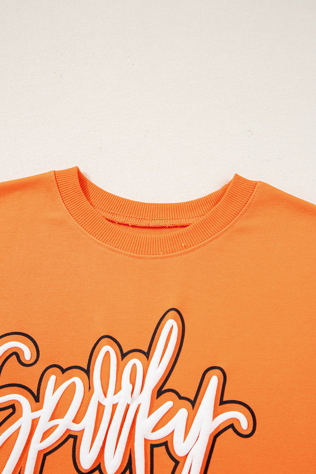 Grapefruit Orange Spooky Graphic Halloween Crew Neck Holiday Sweatshirt