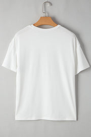 Camiseta de cuello redondo con parches de rayas y lentejuelas blancas para Mardi Gras