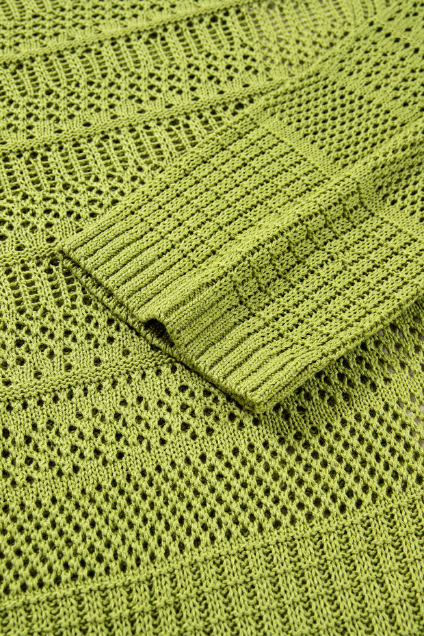 Spinach Green Oversize Crochet Knit Open Cardigan