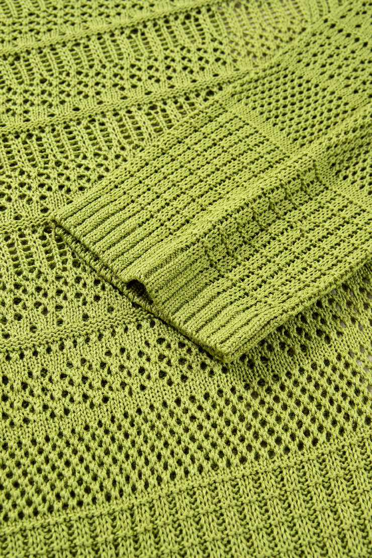 Spinach Green Oversize Crochet Knit Open Cardigan