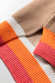 Smoke Gray Big Flower Pattern Contrast Striped Baggy Sweater