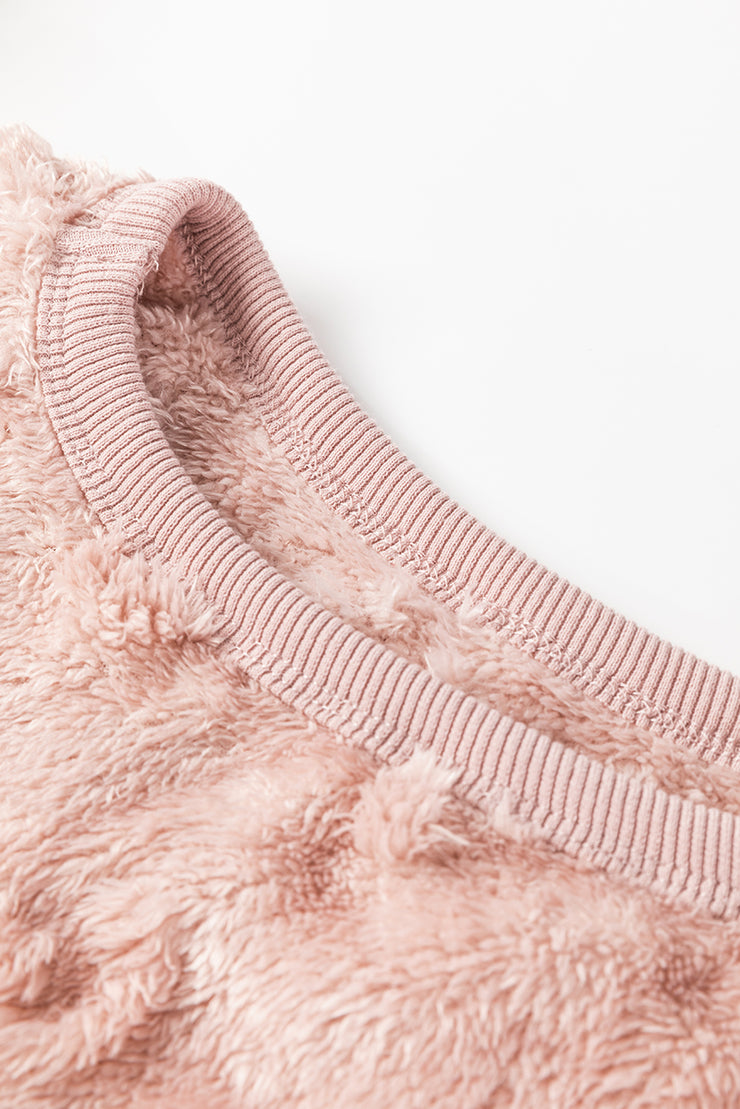 Conjunto de dos piezas holgado de polar con estampado de leopardo texturizado en rosa claro