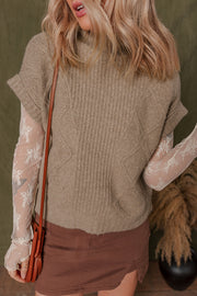 Smoke Gray Textured Knit High Neck Sweater T Shirt