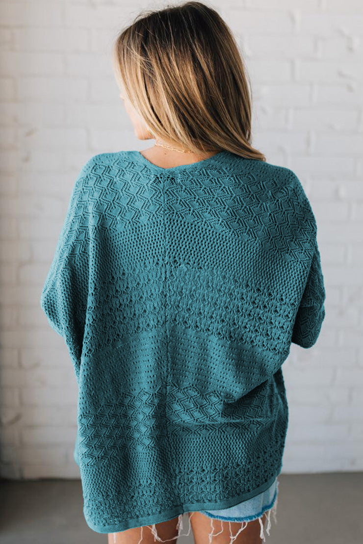 Lapis Mix Pattern Hollowed Knit Open Front Cardigan