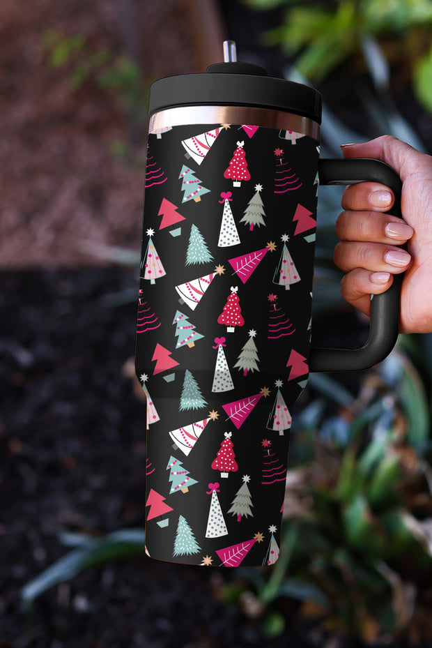 Black Cartoon Christmas Tree Printed Cup 40oz