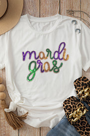 White Sequin mardi gras Graphic T Shirt