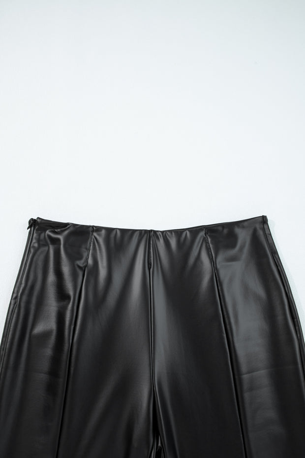 Black Faux Leather Seamed Leg High Waist Leggings
