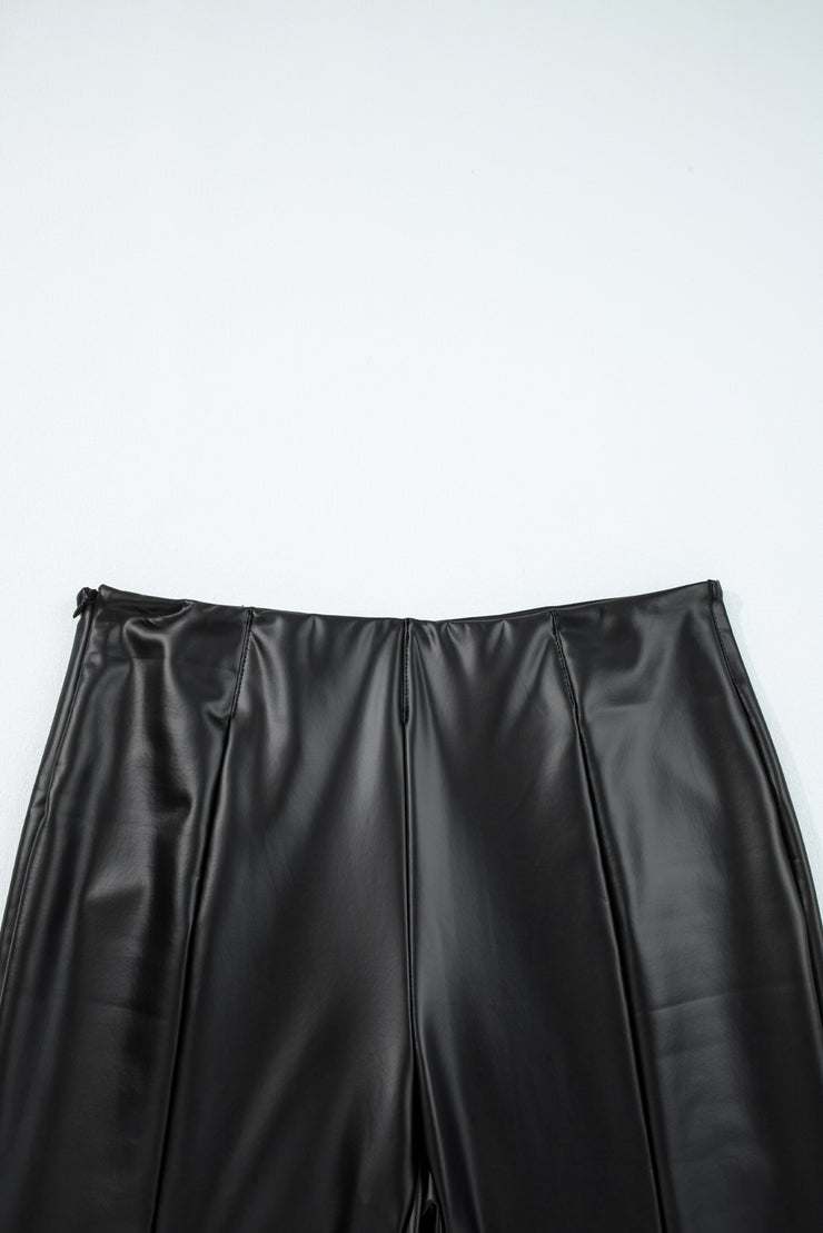 Black Faux Leather Seamed Leg High Waist Leggings