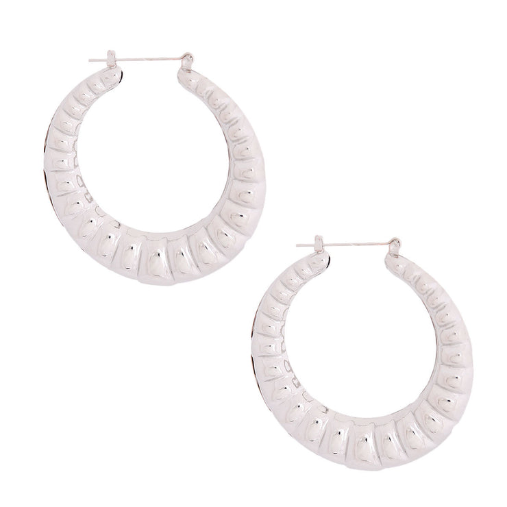 Silver Ribbed Hollow Hoops