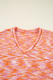 Orange Vibrant Abstract Print Drop Shoulder V Neck Tunic Oversized Sweater