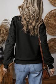 Black Solid Patchwork Sleeve Round Neck Sweatshirt