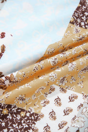 White Floral Printed Contrast Patchwork Long Sleeve Top