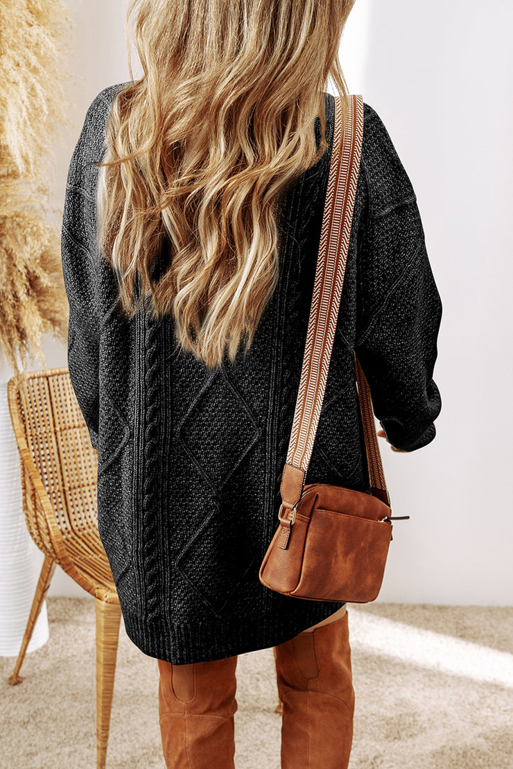 loose fitting sweater dress Black Cable Knit Drop Shoulder Loose Fit Sweater Dress